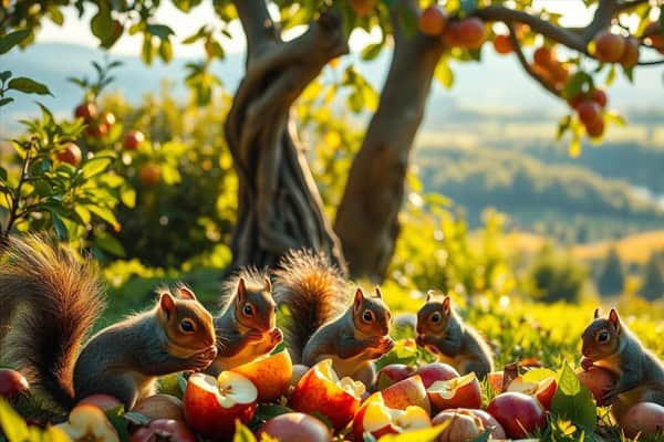 squirrels eating apple cores