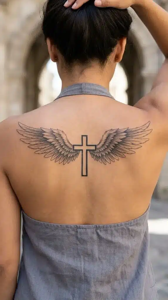 Angel Wings Cross Tattoo