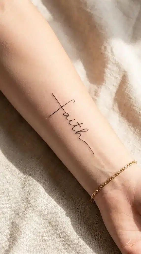 Faith Script Cross Tattoo