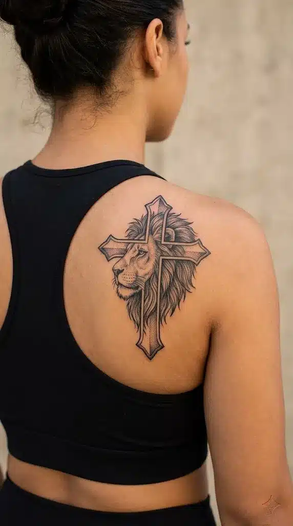 Lion and Cross Tattoo