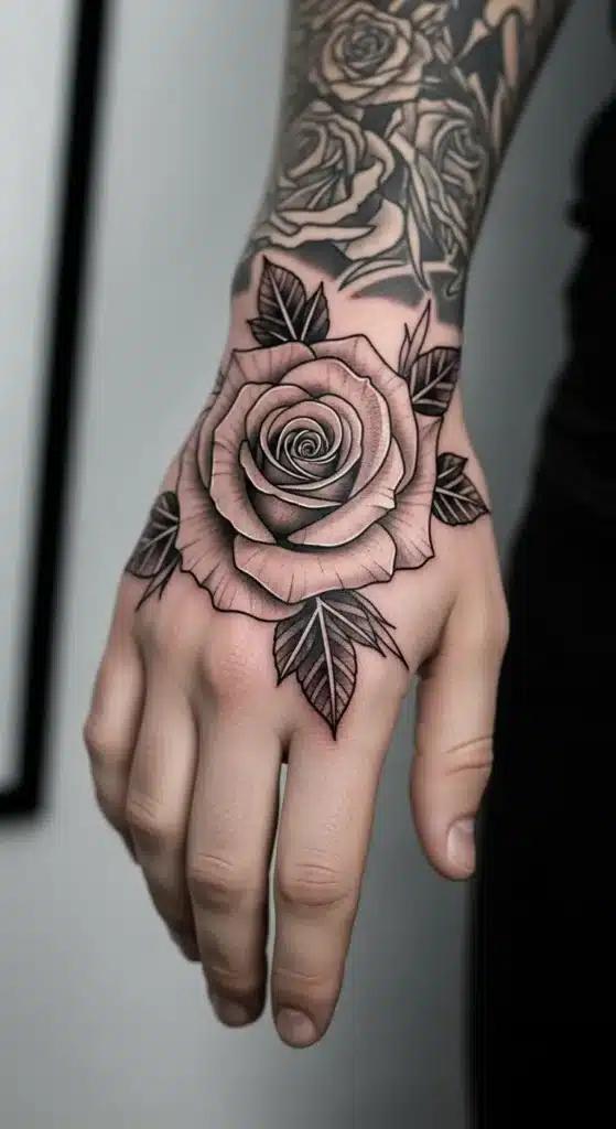 Realistic Rose Across the Hand